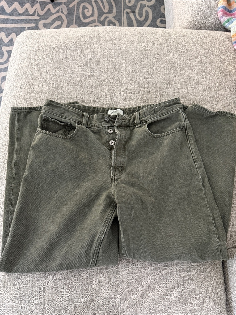 Madewell Olive Green Denim Jeans with Branded Waist Label - Picture 4 of 6